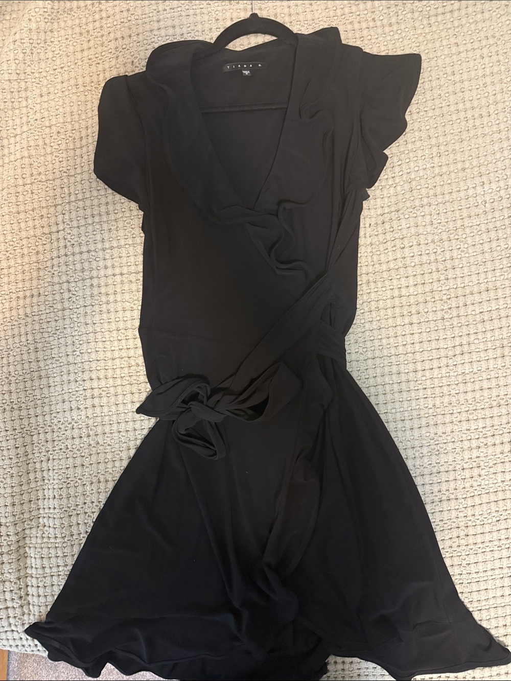 Tiana B. Black Ruffle Wrap Mini Dress